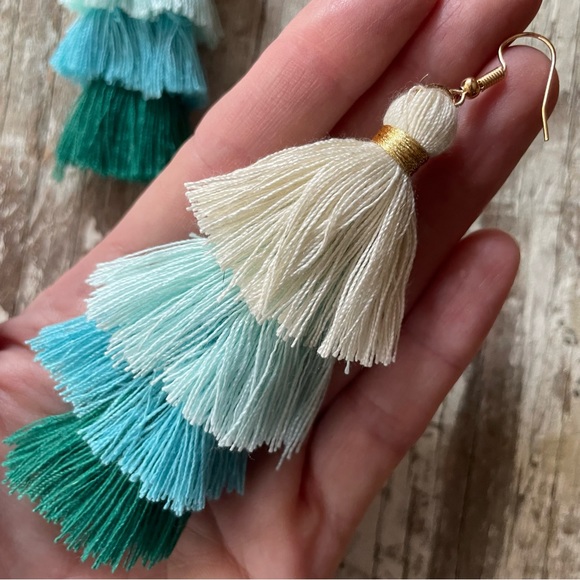 Zara Silk Tassel Earrings in Turquoise - Picture 4 of 4
